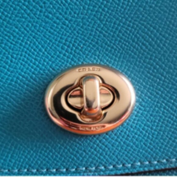 Coach Tilly Twistlock Satchel 23 In Colorblock Teal Crossgrain Leather #C2821 - Picture 5 of 10